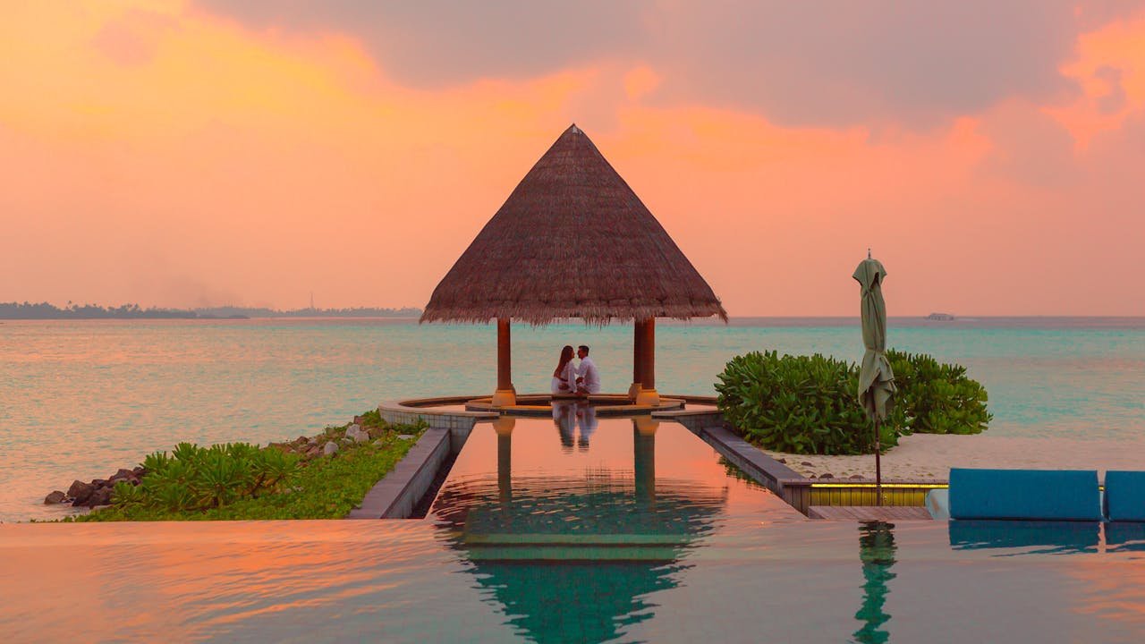 A couple enjoying vacation at a resort