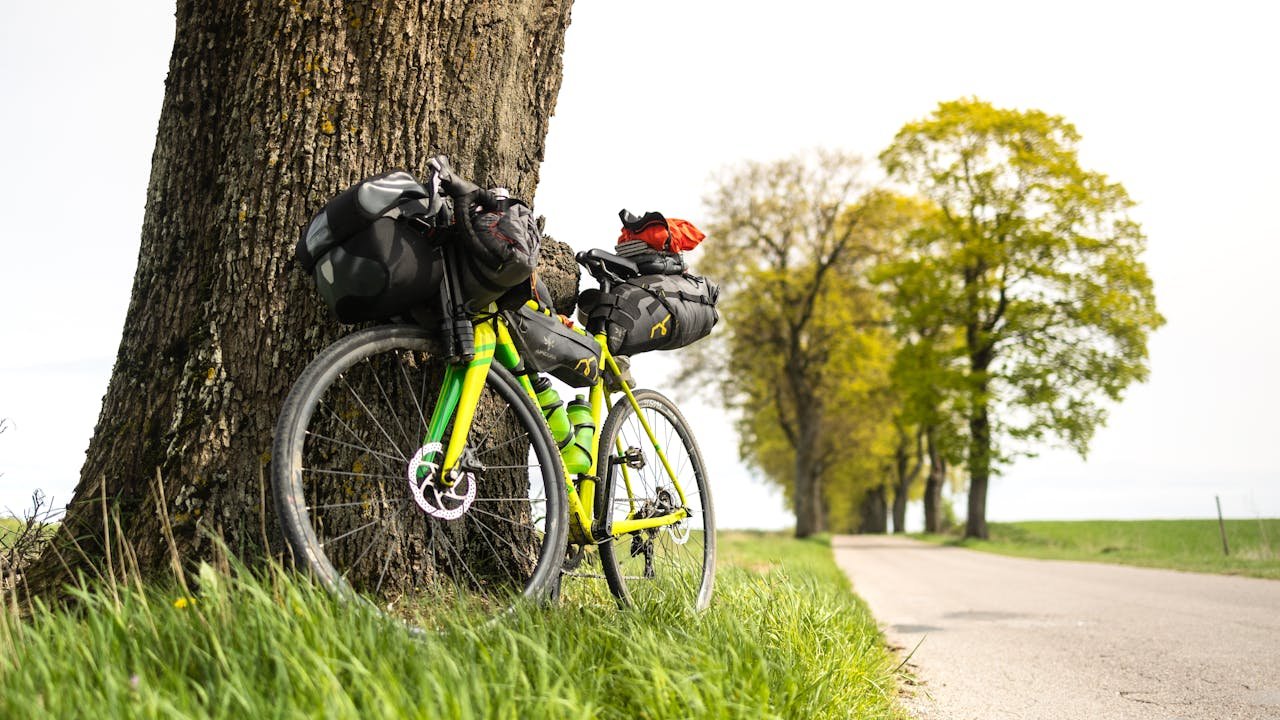 A parked electric bike with luggage