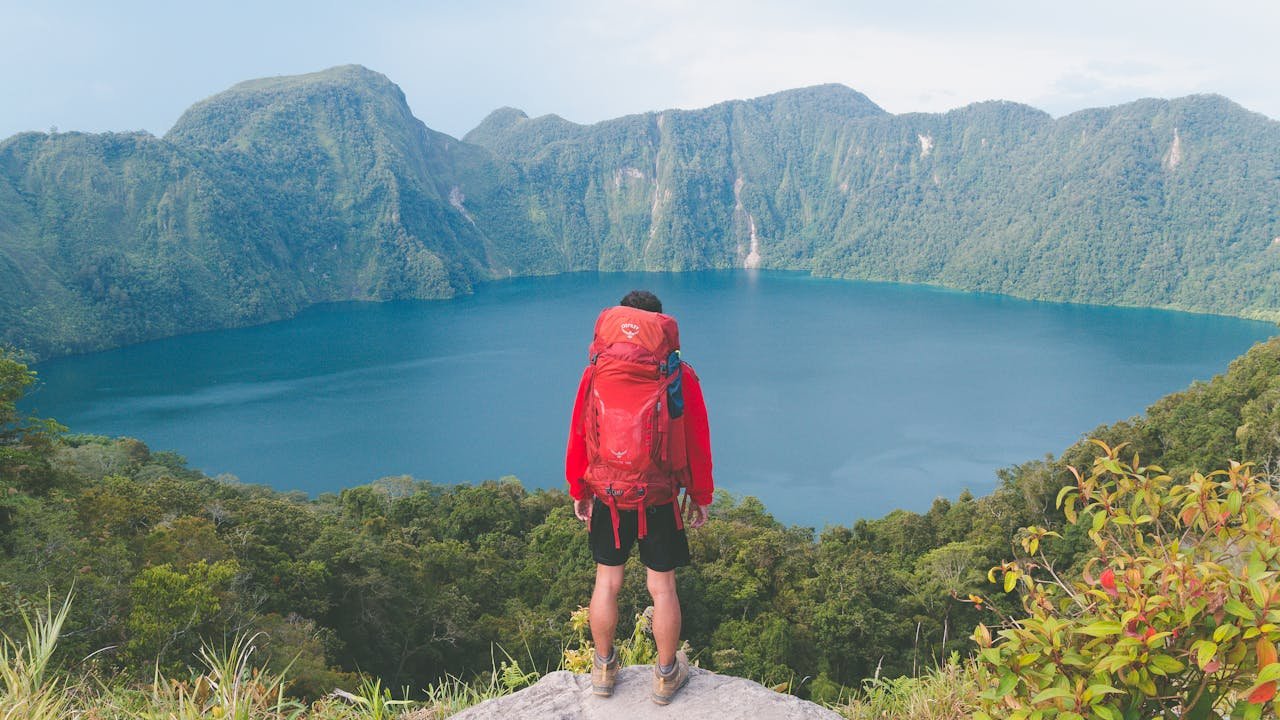 Hiking on the mountain with backpacks