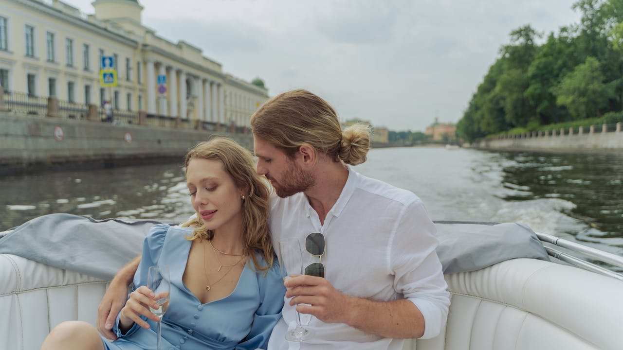 A couple enjoying a boat ride