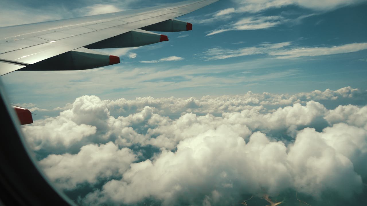 An airplane flying high